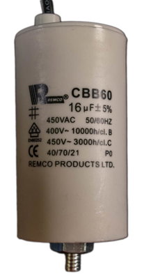 Kondensator 16µF (med sladd), L 73.5 mm x Ø 40 mm
