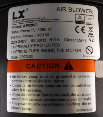 LX Whirlpool APR900-V2 Luftpump med värmare, 900W + 180W