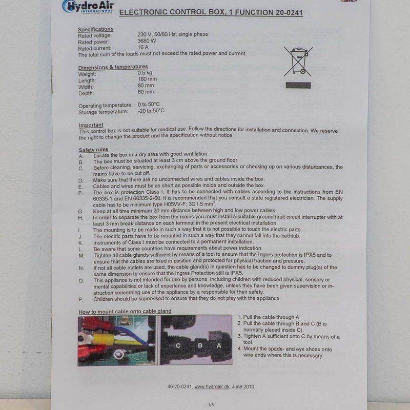 HydroAir - Classic Line Control Box 20-0241 - 1 funktion Av/På