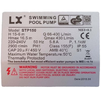 LX Whirlpool STP150 Pool pump, 1.5hk, 1-fas - UTGÅTT