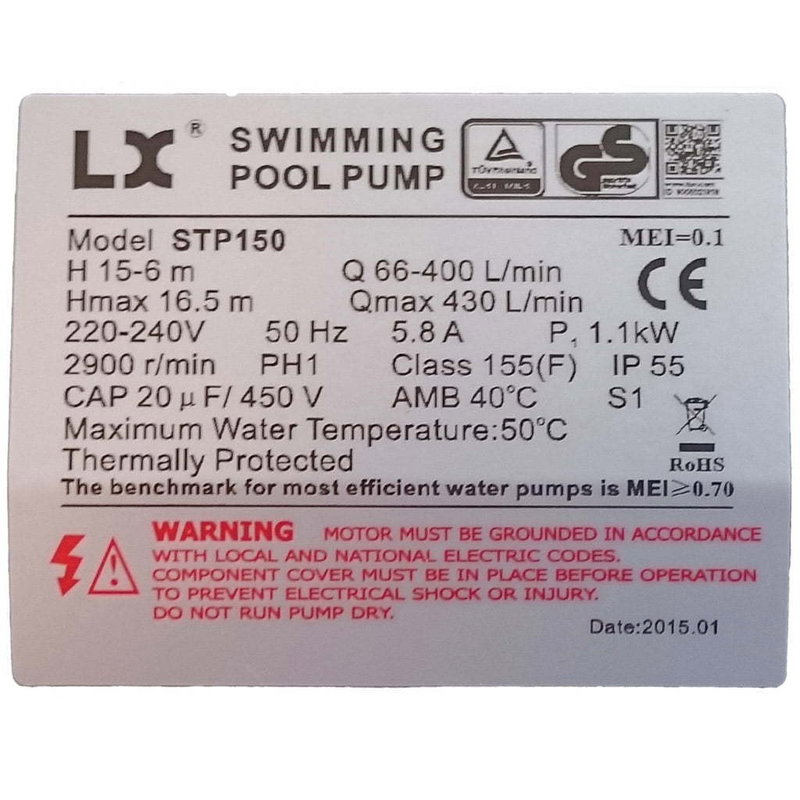 LX Whirlpool STP150 Pool pump, 1.5hk, 1-fas - UTGÅTT