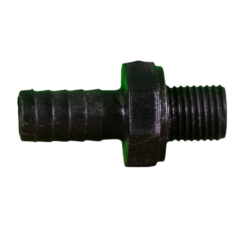 Gängad nippel, 3/8", ca 12.3 mm YD över gängorna och slanganslutning ca 10 mm YD, passar till bland annat Waterway och Aqua-Flo