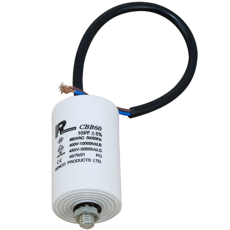 Kondensator 10µF (med sladd), L 59 mm x Ø 35.5 mm
