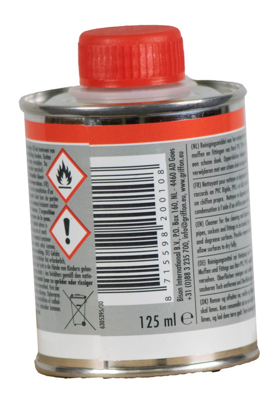 Griffon Cleaner för PVC, PVC-C & ABS, rengöring inför montering av rördelar, 125ml