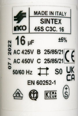 Kondensator 16µF (med sladd), L 69 mm x Ø 35 mm