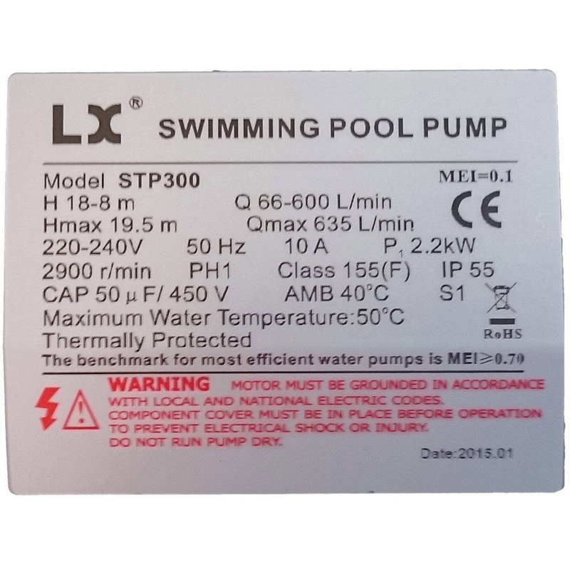 LX Whirlpool STP300 Pool pump, 3.0hk, 1-fas - UTGÅTT