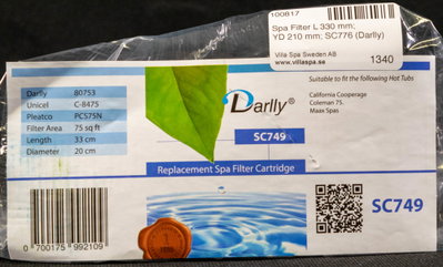 Spa Filter L 330 mm; YD 200 mm; SC749 (Darlly)