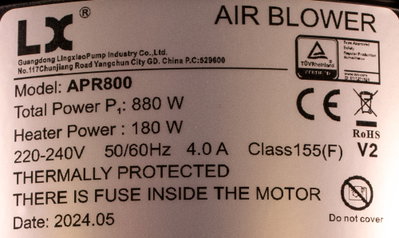 LX Whirlpool APR800-V2 Luftpump med värmare, 700W + 180W