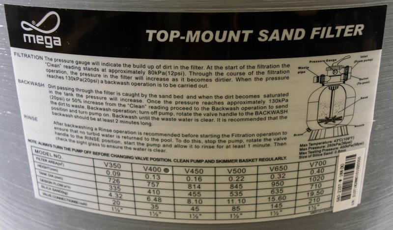 Flotide Sandfilter, V serie, toppmonterad V400 (max 30m³)