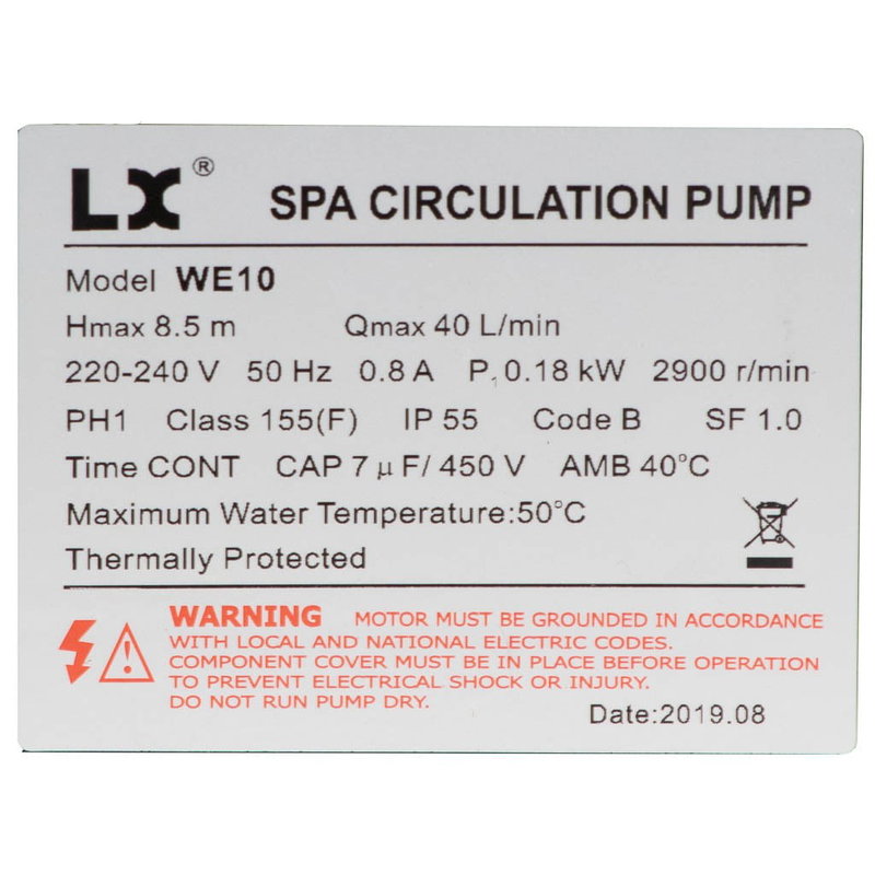 LX Whirlpool WE10 - Low Flow Circulation Pump