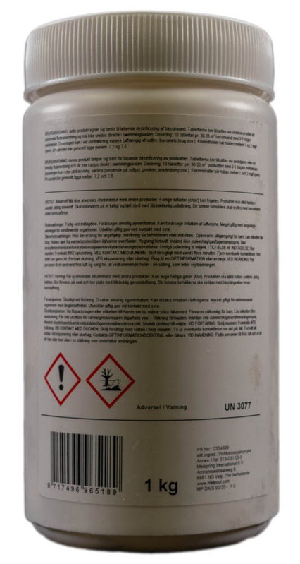 Melpool Klor, tabletter, 90% tillgängligt klor, Triklorisocyanursyra 1000 g