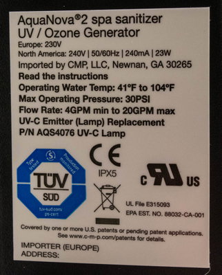 DEL AOP Spa AquaNova ozonator + UV-C