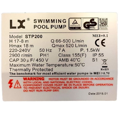 LX Whirlpool STP200 Pool pump, 2.0hk, 1-fas - UTGÅTT