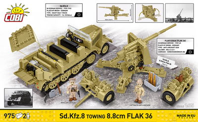 Cobi Sd.Kfz. 8 tyskt WW2 terrängforden & 8.8cm FLAK 36 kanon