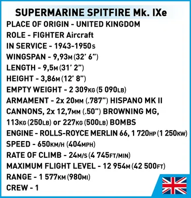 COBI-5764 Supermarine Spitfire Mk.IXe Flygplan