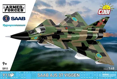 Cobi-5911 Saab AJS37 Viggen stridsflygplan med Tre kronor märkning - 910 byggblock