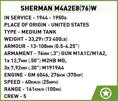 COBI-3118 Sherman M4A2E8(76)W "Easy Eight" - WW2 Stridsvagn