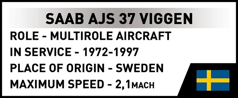Cobi-5911 Saab AJS37 Viggen stridsflygplan med Tre kronor märkning - 910 byggblock