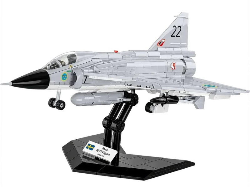 Cobi Saab AJ37 Viggen stridsflygplan med Tre kronor märkning - 836 byggblock