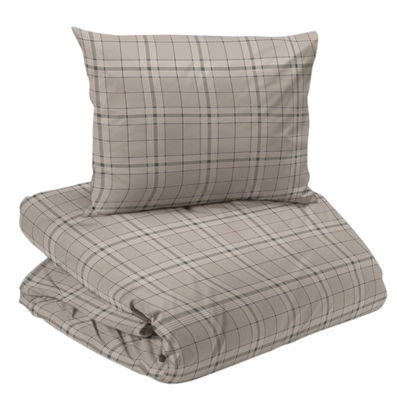 Geilo Grön/Beige Flanell Påslakanset Enkeltäcke