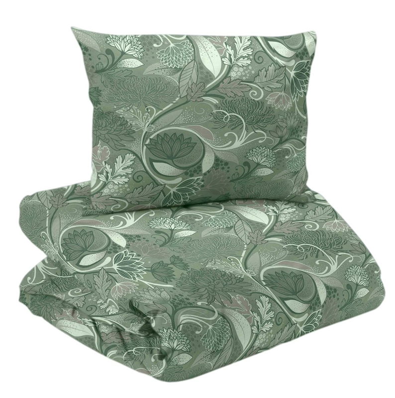 Aurora Grön Blommigt Bäddset Enkeltäcke 150x210 Redlunds