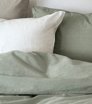Enfärgat Grön Washed Bäddset Enkeltäcke 150x210 Borganäs of Sweden