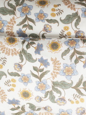 Risdal Satin Beige Blommor Bäddset Enkeltäcke 150x210 Kosta Linnewäfveri