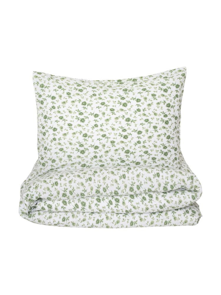 Fagerhult Grön Blommor Bäckebölja Bäddset Enkeltäcke 150x210 Kosta Linnewäfveri
