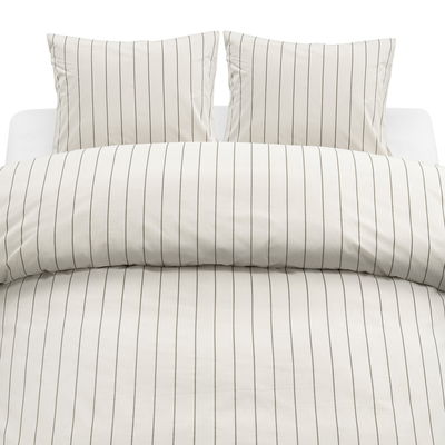 Saga Beige Randigt Bäddset Dubbeltäcke 220x210 Borganäs of Sweden
