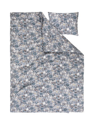 Borgvik Satin Grå Blommor Bäddset Enkeltäcke 150x210 Kosta Linnewäfveri