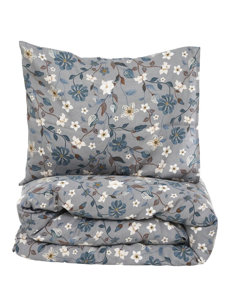 Borgvik Satin Grå Blommor Bäddset Enkeltäcke 150x210 Kosta Linnewäfveri