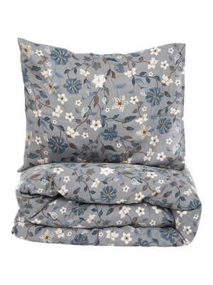 Borgvik Satin Grå Blommor Bäddset Enkeltäcke 150x210 Kosta Linnewäfveri
