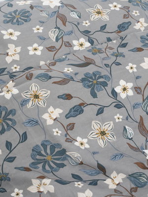 Borgvik Satin Grå Blommor Bäddset Enkeltäcke 150x210 Kosta Linnewäfveri