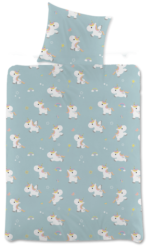 Unicorn Grön/Vit Barn Bäddset Enkeltäcke 150x210 Unicorn Grön/Vit Barn Bäddset Enkeltäcke 150x210