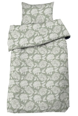 Peony Satin Grön Blommigt Bäddset Enkeltäcke 150x210 Redlunds