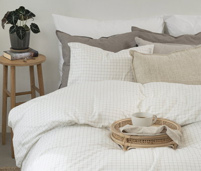 Birger Offwhite Flanell Rutigt Bäddset Enkeltäcke 150x210 Borganäs of Sweden