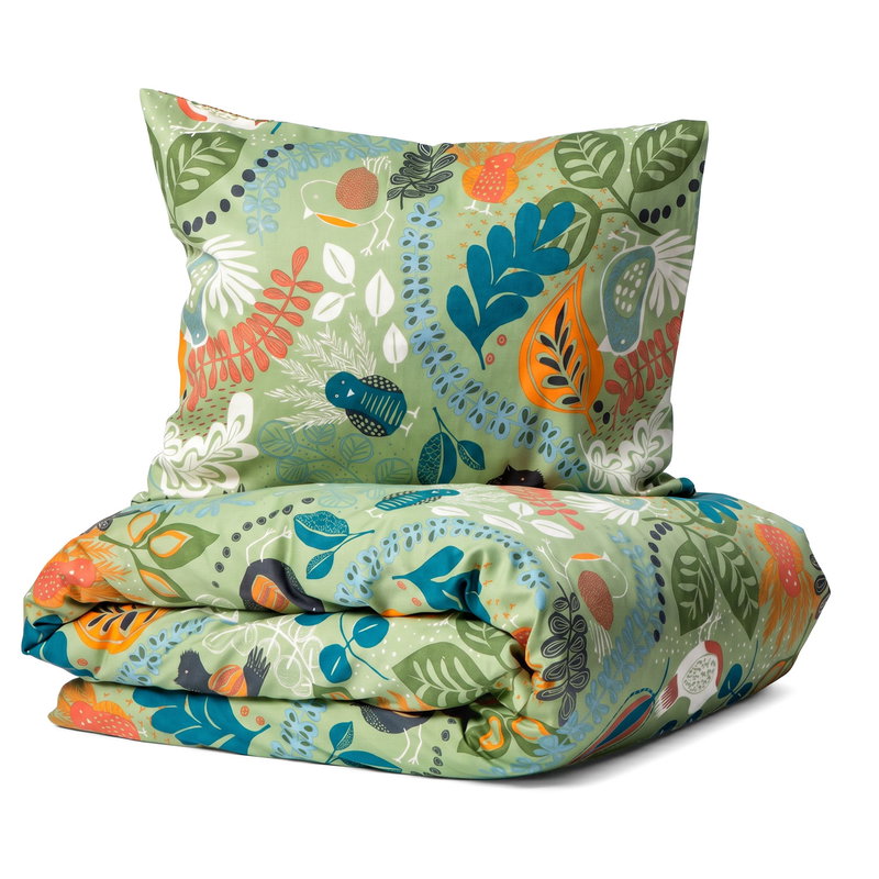 Stormhagen Grön Satin Bäddset Enkeltäcke 150x210 Kosta Linnewäfveri