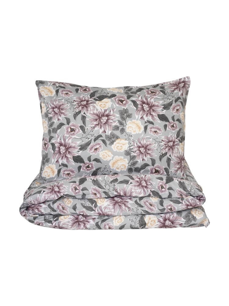 Bollungen Satin Grå Blommor Bäddset Dubbeltäcke 230x220 Kosta Linnewäfveri