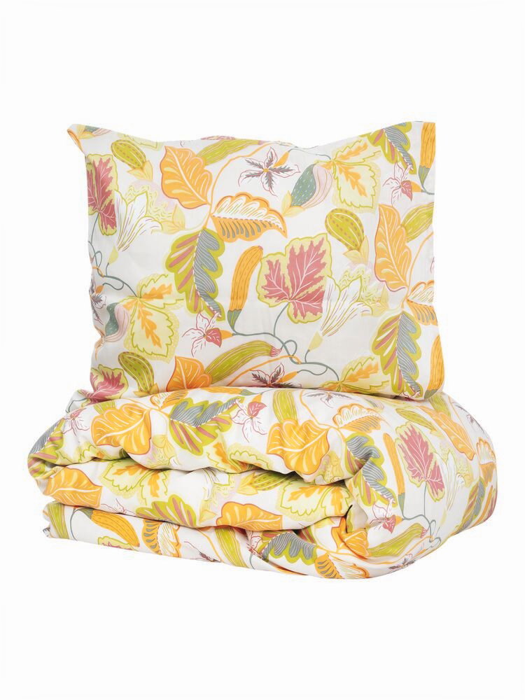 Brunnberg Satin Sand Blommor Bäddset Enkeltäcke 150x210 Kosta Linnewäfveri