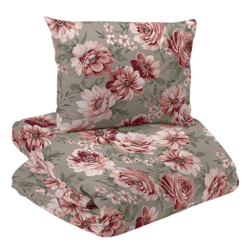 Dagmar Satin Linne/Rosa Blommigt Bäddset Enkeltäcke 150x210 Redlunds