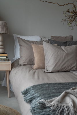 Enfärgat Khaki/Brun Washed Bäddset Enkeltäcke 150x210 Borganäs of Sweden