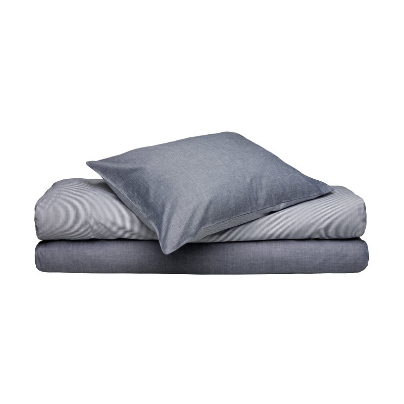 Runmarö Barn Randigt Chambray Marin/Vit Bäddset Spjälsäng 100x130 Classic Textile