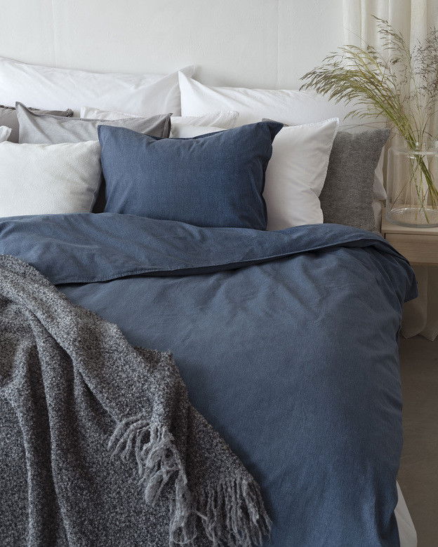 Enfärgat Marin Washed Bäddset Enkeltäcke 150x210 Borganäs of Sweden