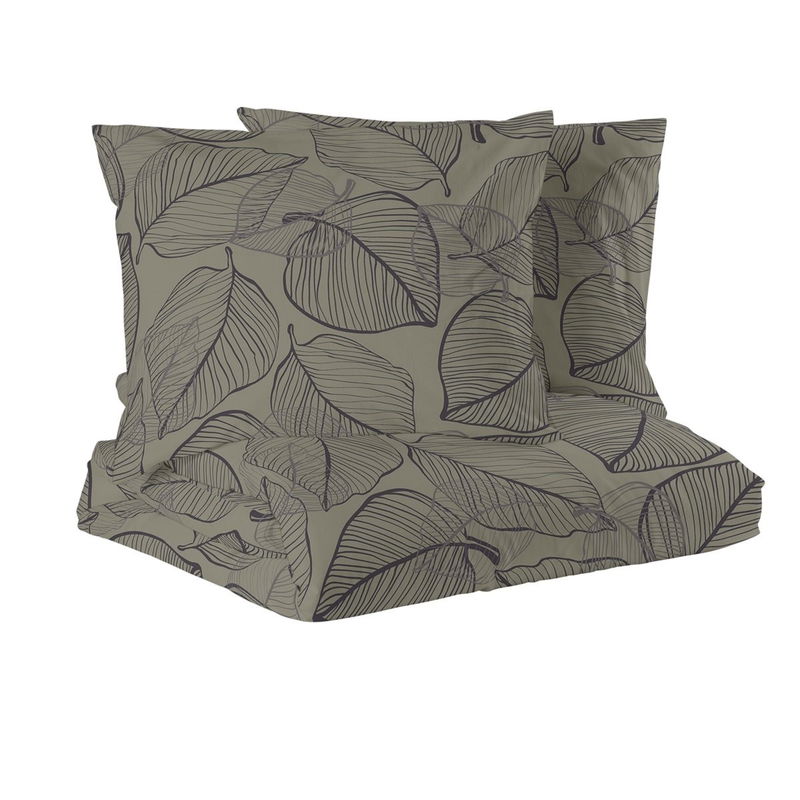 Hugo Grön/Khaki Blad Bäddset Dubbeltäcke 220x210 Redlunds