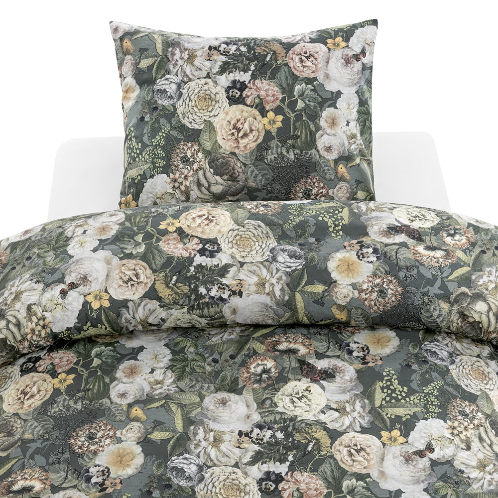 Abigail Grön Blommor Bäddset Enkeltäcke 150x210 Borganäs of Sweden