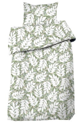 Snyggt grönt bäddset med vita blad i stilren design och hög kvalitet
