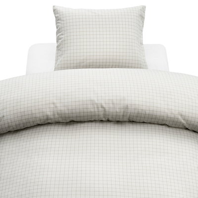 Birger Offwhite Flanell Rutigt Bäddset Enkeltäcke 150x210 Borganäs of Sweden