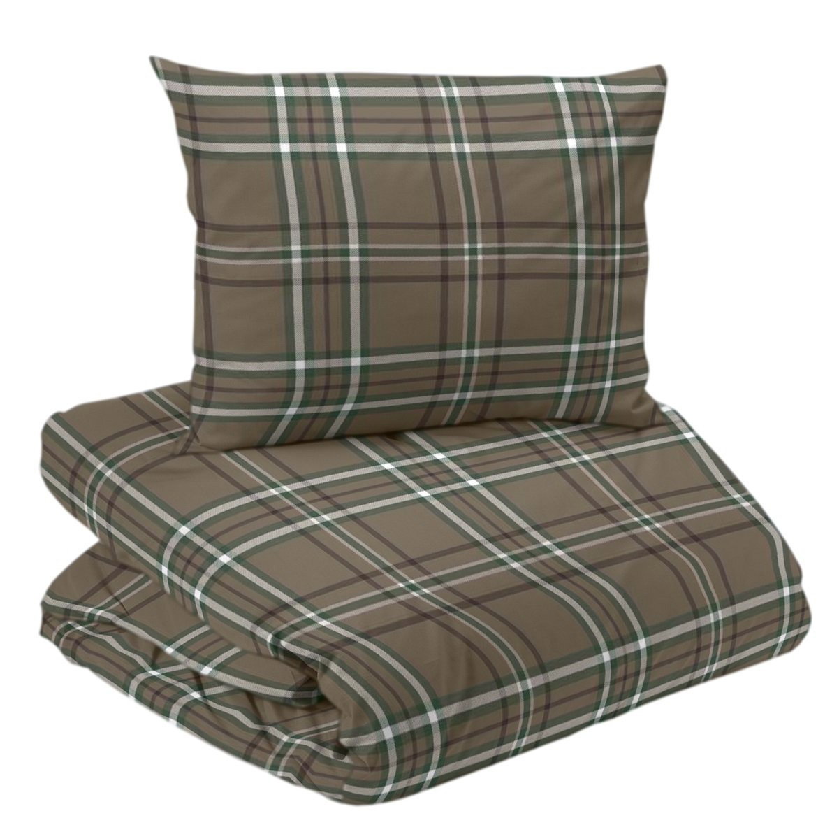 Cervinia Brun/Grön Flanell Rutigt Bäddset Enkeltäcke 150x210 Redlunds