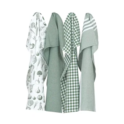 Kökshandduk Linnea Grön/Vit 50x70 4-pack Classic Textile