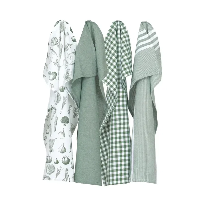 Kökshandduk Linnea Grön/Vit 50x70 4-pack Classic Textile